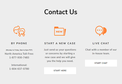 Contact options for Website.com if you need assistance 